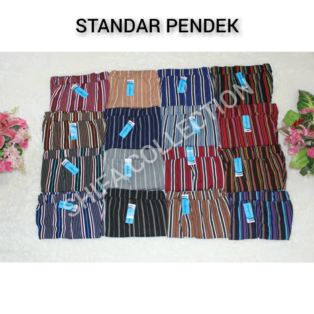 Celana Kulot Pendek Wanita Motif Salur Waffle Crepe (BB 40-65 kg - Standar)