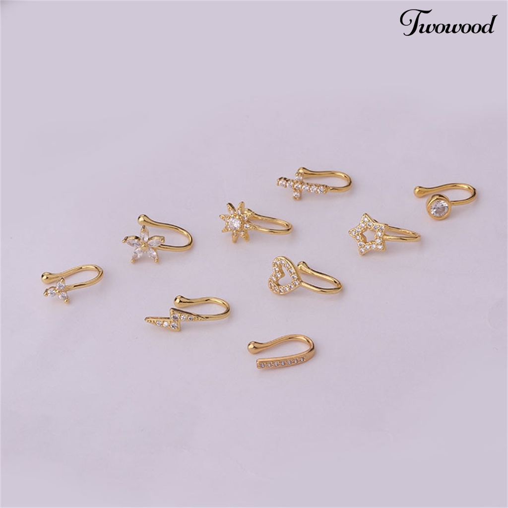 Twowood Nose Piercing Clip Eye-catching U Shape Copper Cubic Zirconia Multi-style Shiny  Ear Cuffs Nose Stud for Daily Wear