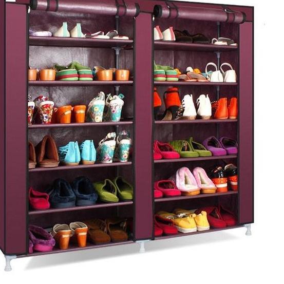 Dk Rak Sepatu 12 Susun Lemari Sepatu 12 Susun Rak Sepatu 2 Pintu Double Shoe Rack With Cove Shopee Indonesia