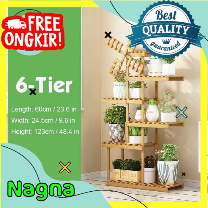 Rak Bunga Pohon Tanaman Pot Kayu Tingkat Susun 6 Hiasan Indor Bamboo