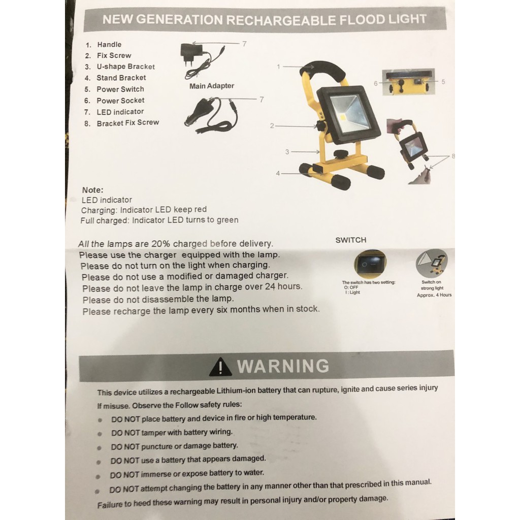 LAMPU LED EMERGENRCY FLOOD LIGHT 20 WATT RECHARGEABLE MASKO PREMIUM