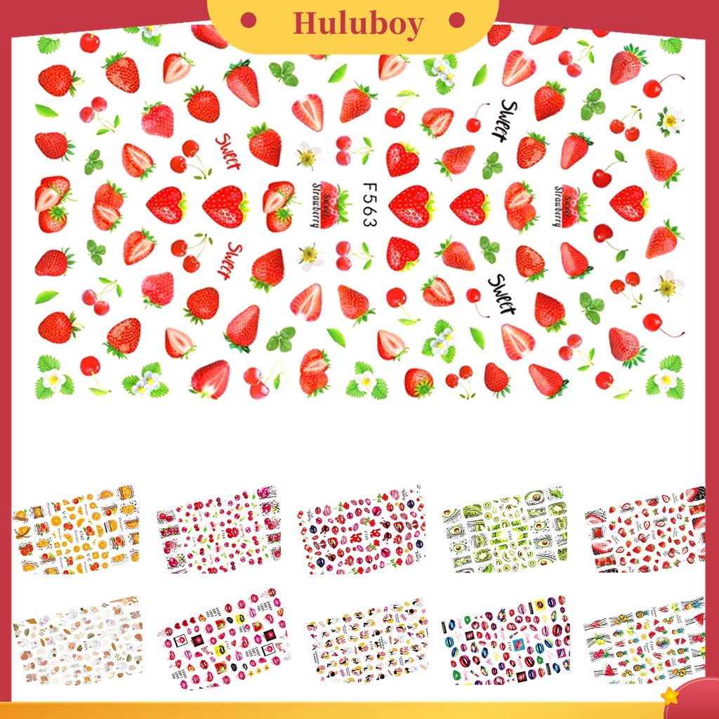 Huluboy Huluboy♡ 11 Pcs / Set Stiker Kuku 3D Aneka Bentuk Buah Strawberry Transfer Air Untuk Musim Panas