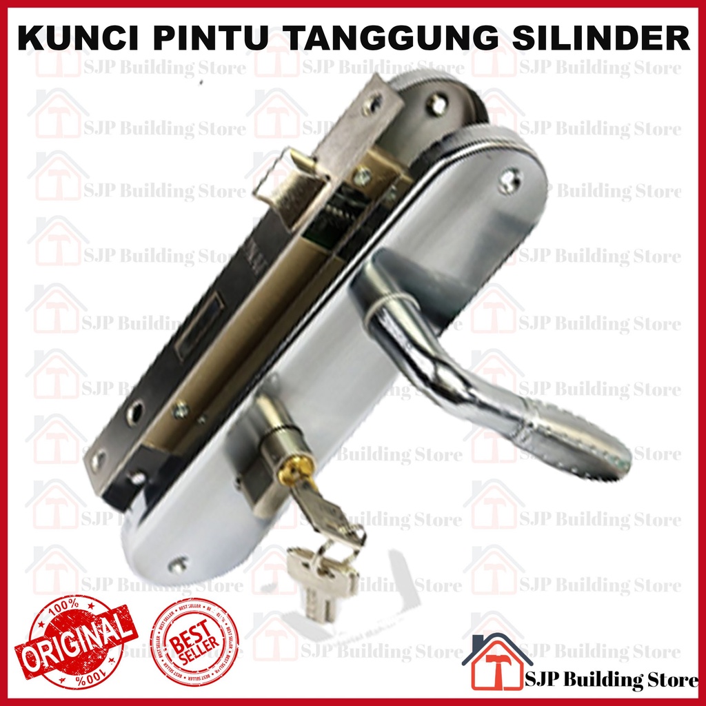 Kunci Pintu Tanggung Silinder Premium Full Set l Gagang Pintu Rumah Stainless 20cm l Door Lock l Handle Full Set Handle Set Kunci / Body ongkel / Kunci Pintu ukuran Tanggung