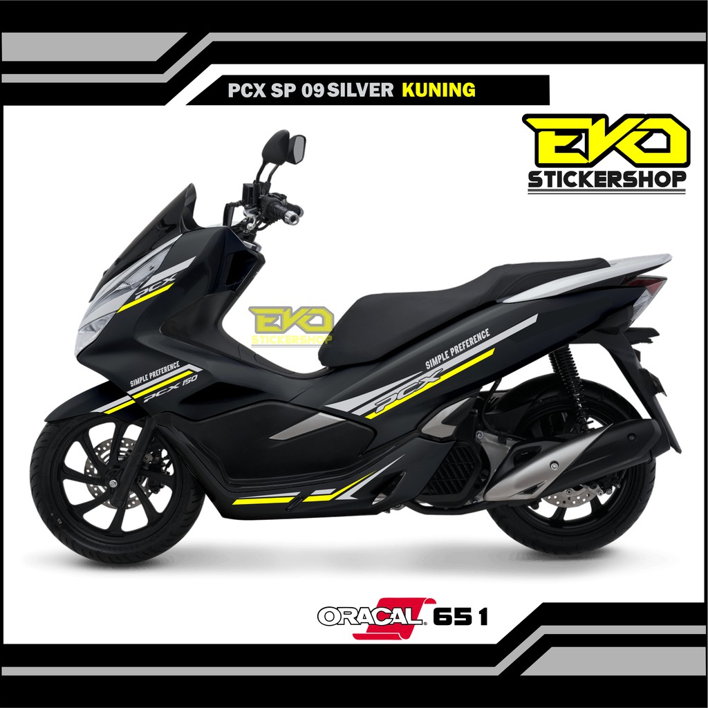 Sticker PCX HITAM cutting stiker SP9 SILVER KUNING