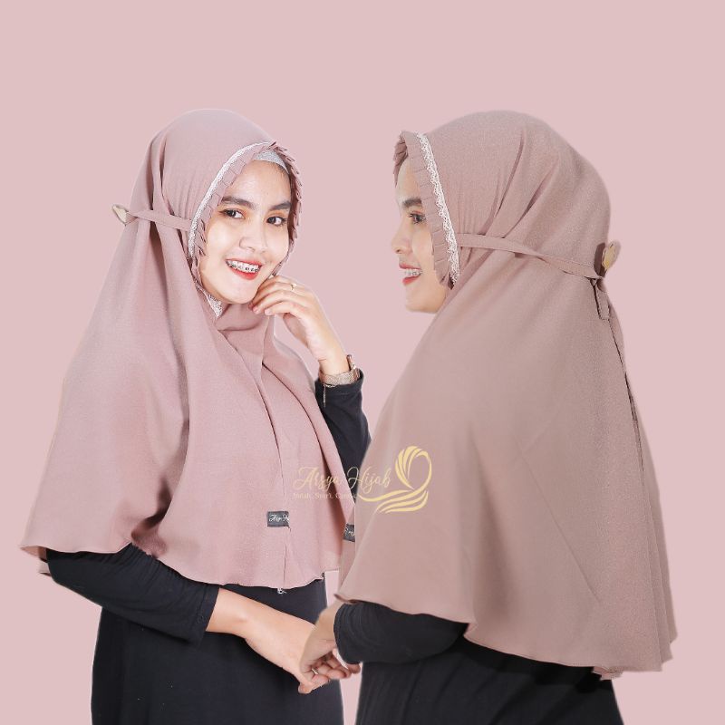 JILBAB INSTAN TALI BERGO LIPIT RENDA KERUDUNG LIPAT BERGO DELIA DIAMOND CREPE MURAH