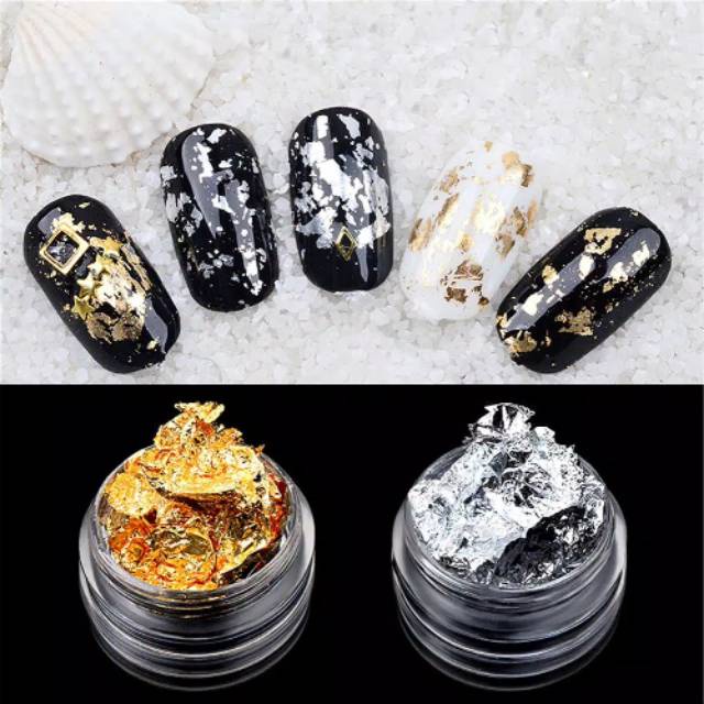 Nail foil gold silver kertas foil hiasan nail art gold flakes nailart nail acc