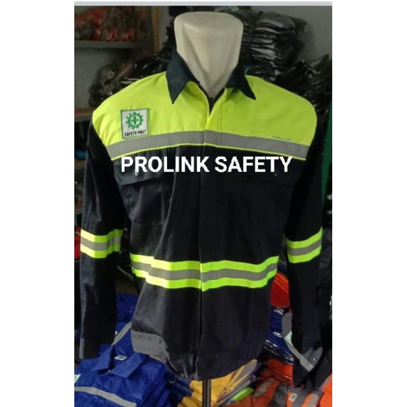 RESLETING DONGKER HIJAU STABILO BAJU SAFETY SERAGAM WEARPACK ATASAN DRILL BERLOGO K3 BENDERA