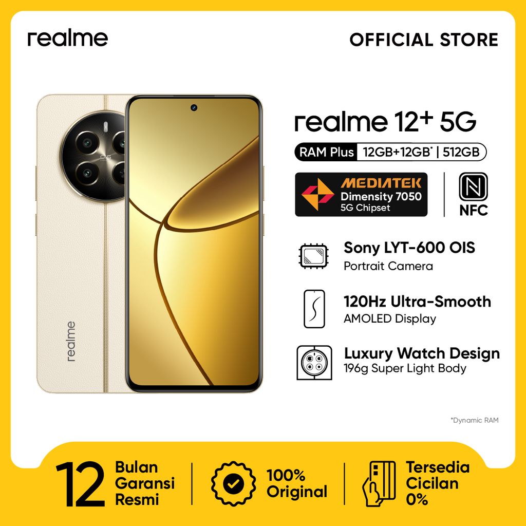 realme 12 Plus 12GB+12GB*|512GB (Sony LYT-600 OIS Portrait Camera | Dimensity 7050 5G Chipset | 120Hz Amoled Display | 67W Charge | 5000mAh Battery)-Navigator Beige