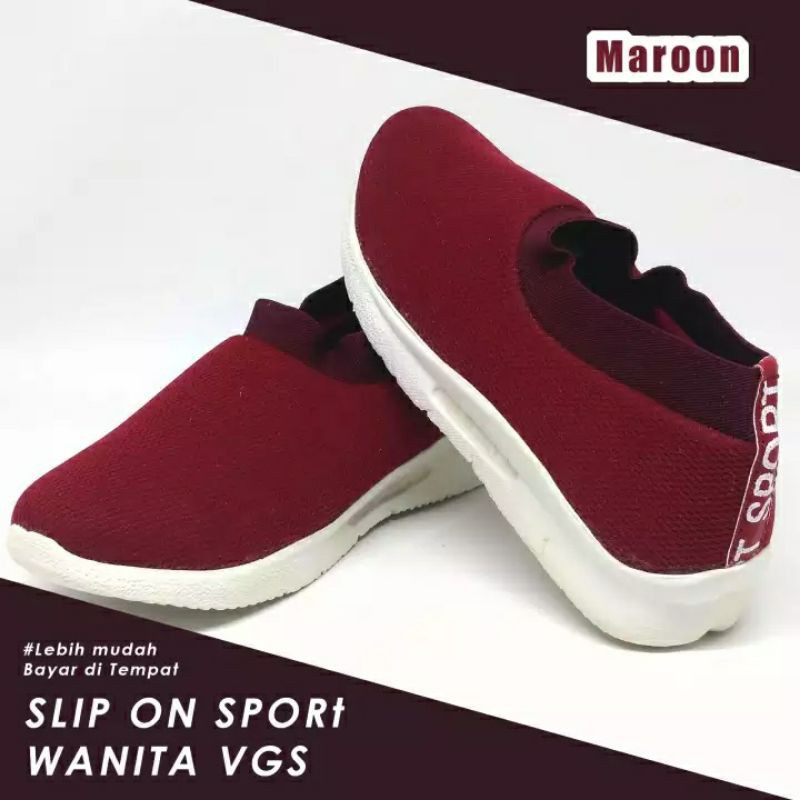 Sepatu Olahraga Sekolah Sport Senam Joging Jogging Spatu Sneakers Sneaker Kets Casual Kasual Poxing Slipon Slip On Abu Merah Maron Marun Hitam Biru Navi Navy Dongker Polos Perempuan Cewek Cewe Wanita FSH145 Cladiva