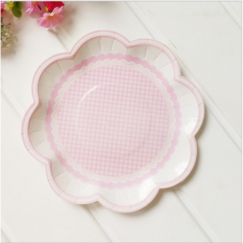 8pcs/set Pink Flower Paper Plates Wedding Decoration Birthday Party Plate Disposable Tableware Dessert