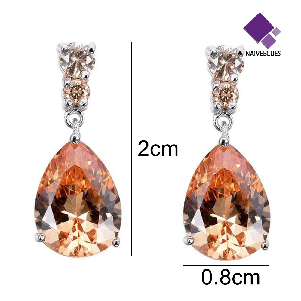 Anting Stud Juntai Cubic Zirconia Bentuk Teardrop Untuk Wanita