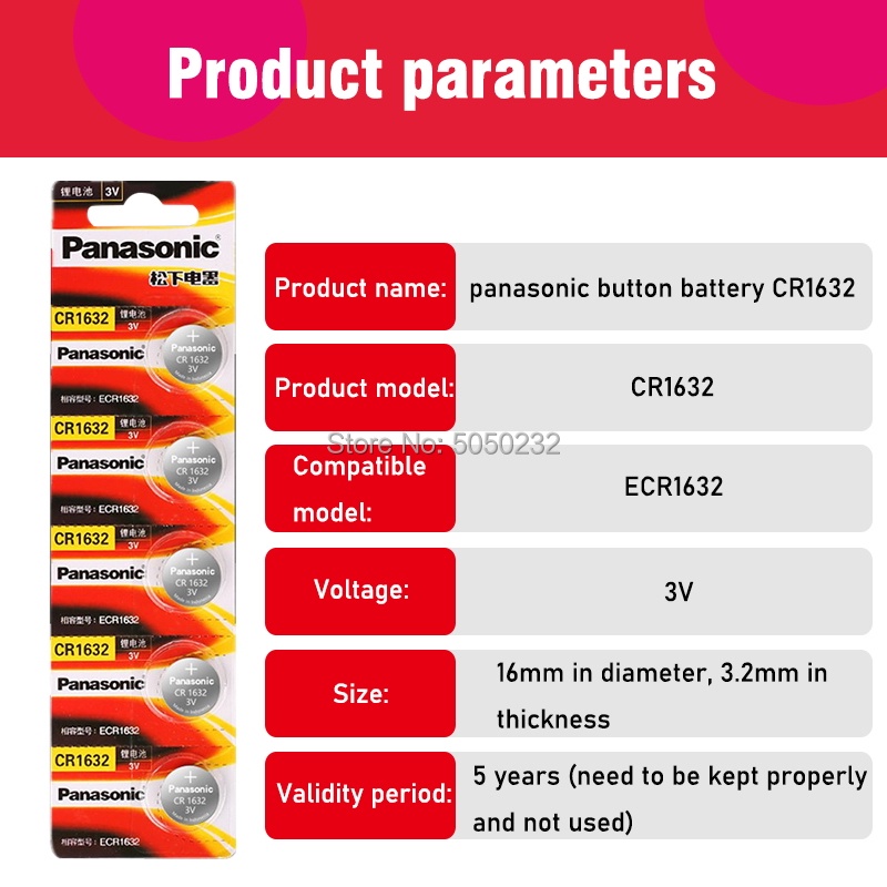 5 Pcslot PANASONIC CR1632 1632 DL1632 3V Baterai Lithium Tombol Sel Baterai Koin