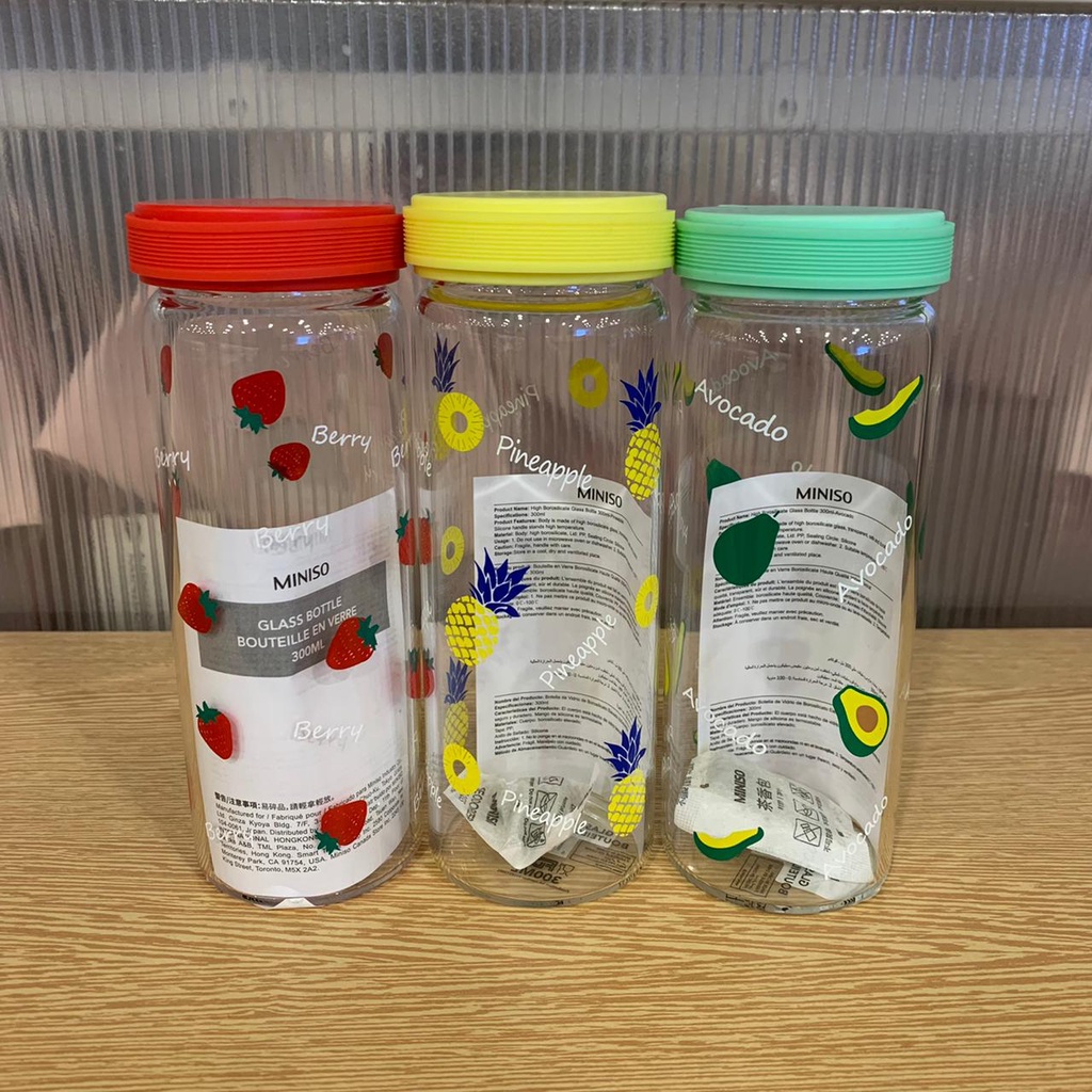 botol kaca fruit miniso / glass bottle miniso 300ml