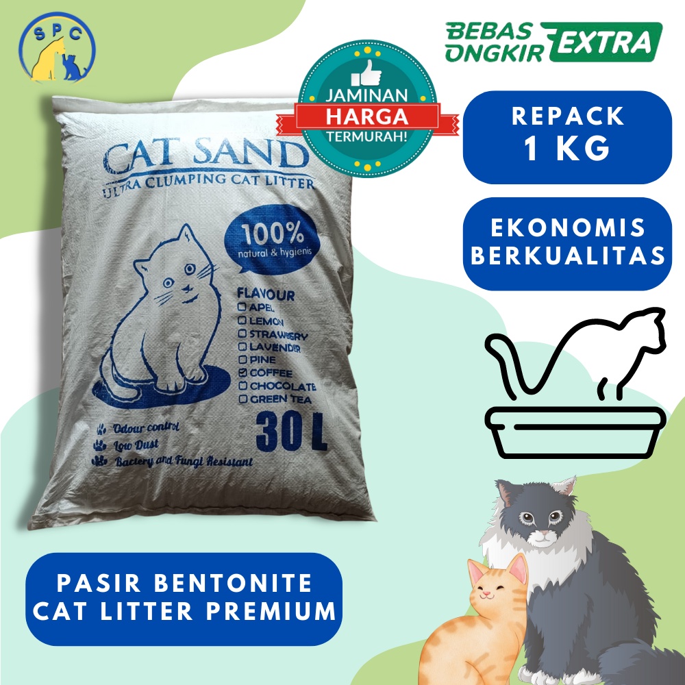 Pasir Kucing Pasir Wangi Bentonite Repack 1kg Curah Cat Sand Termurah Aroma Random CAT SAND