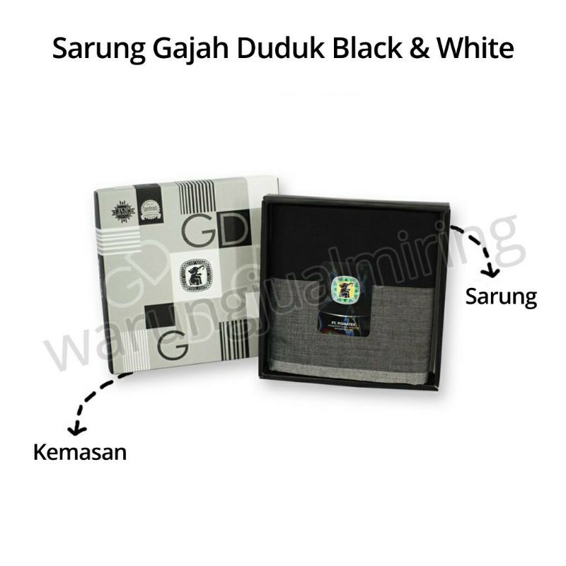 Sarung Gajah Duduk Black &amp; White BW Hitam Putih Kain Tenun  Pria Muslim Islam