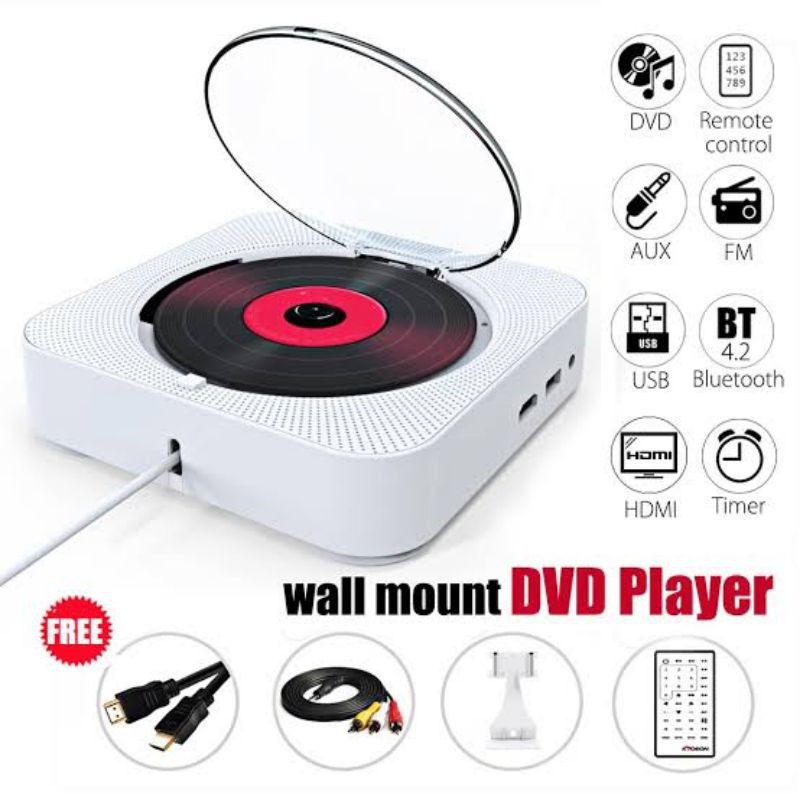 wall mount dvd player mountain standing cd disc HDMI timer gantung USB aux with bluetooth remote