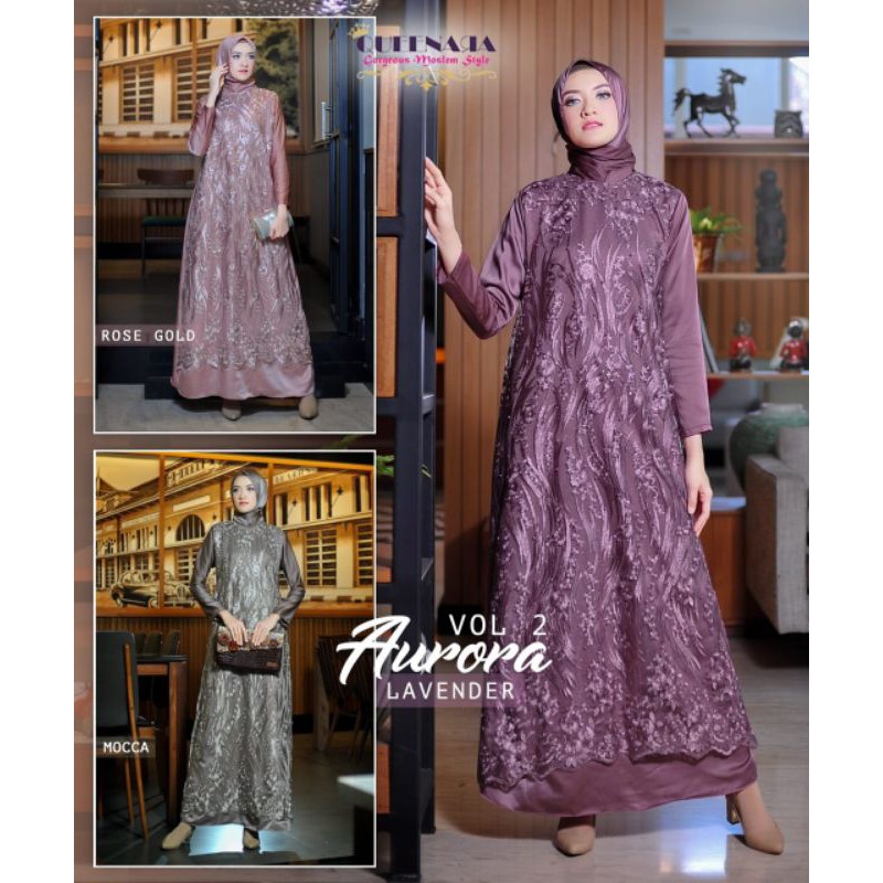 QUEENARA Aurora set dress pesta kondangan tulle pearl mutiara brokat dan pashmina