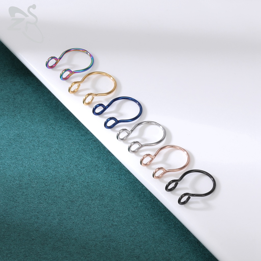 1pc Anting Tindik Hidung / Telinga Palsu Tanpa Tindik Bahan Stainless Steel 6 Warna