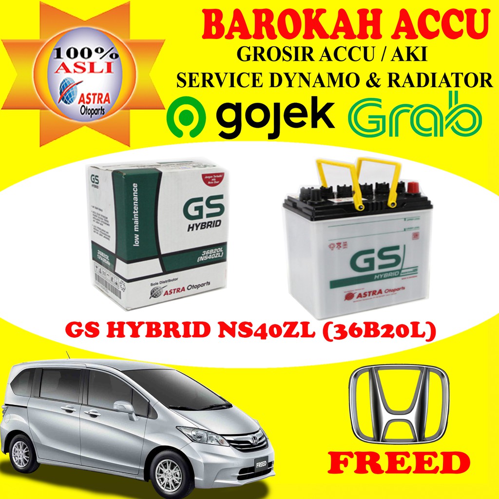 Jual AKI GS ASTRA MOBIL HONDA FREED GS HYBRID NS40ZL / 36B20L , 35 AH