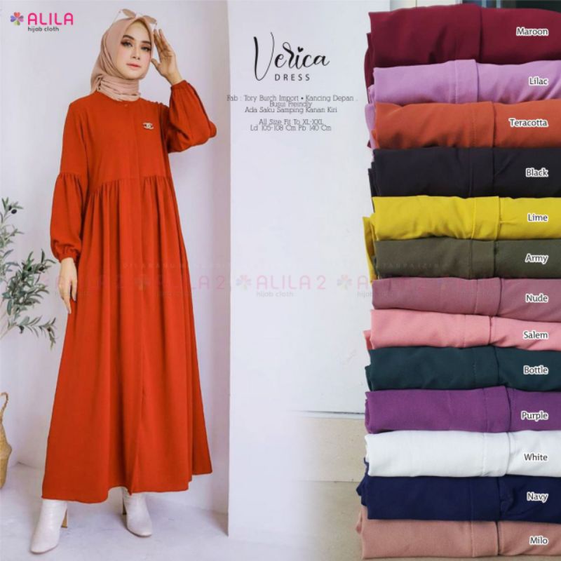 Verica Dress Maxy Gamis Polos Putih Hitam Lime Lilac Toryburch Ld 108 Fit XL Busui Resleting By Alil