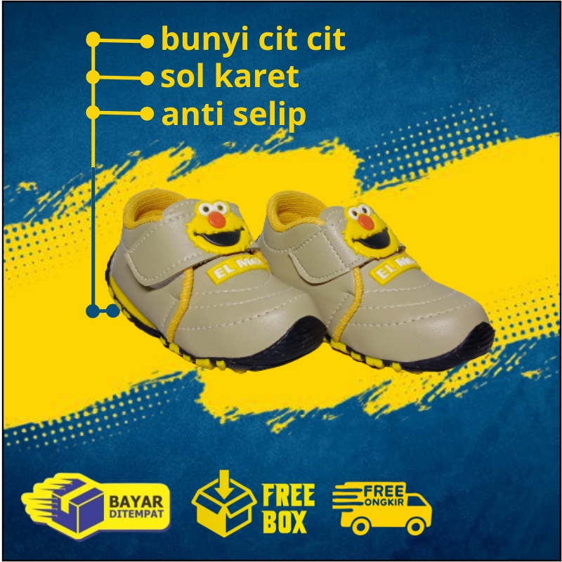 SEPATU BUNYI BAYI LAKI LAKI USIA 1-3 TAHUN / SEPATU CIT CIT MURAH / SEPATU BALITA COWOK - ELMOO