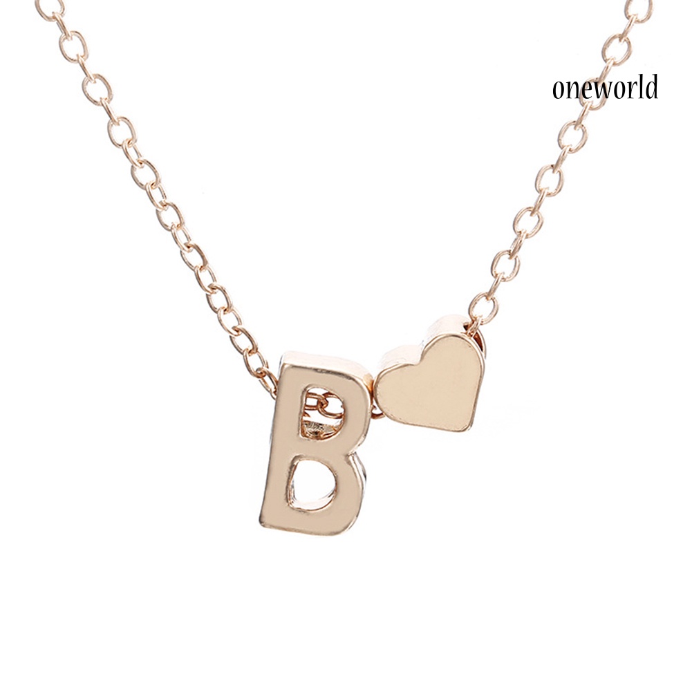 OW@ A-Z 26 Capital Letter Heart Pendant Fashion Women Chain Necklace Jewelry Gift