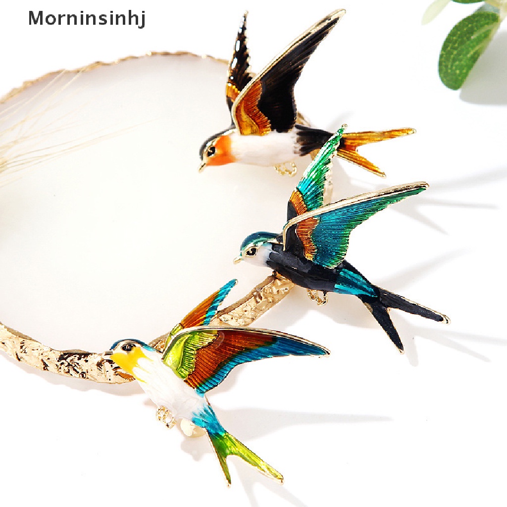 Mornin Fashion Enamel Flying Swallow Bros Pin Untuk Wanita Hewan Burung Broche Jewelry id