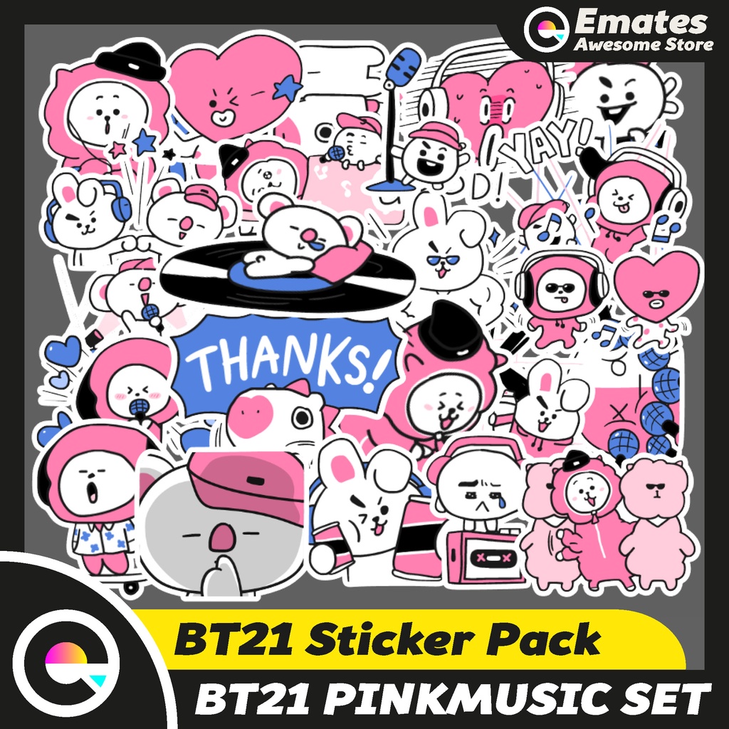 

[50pcs] Stiker Sticker BT21 PINK MUSIC Stiker Pack Aesthetic Laptop Waterproof