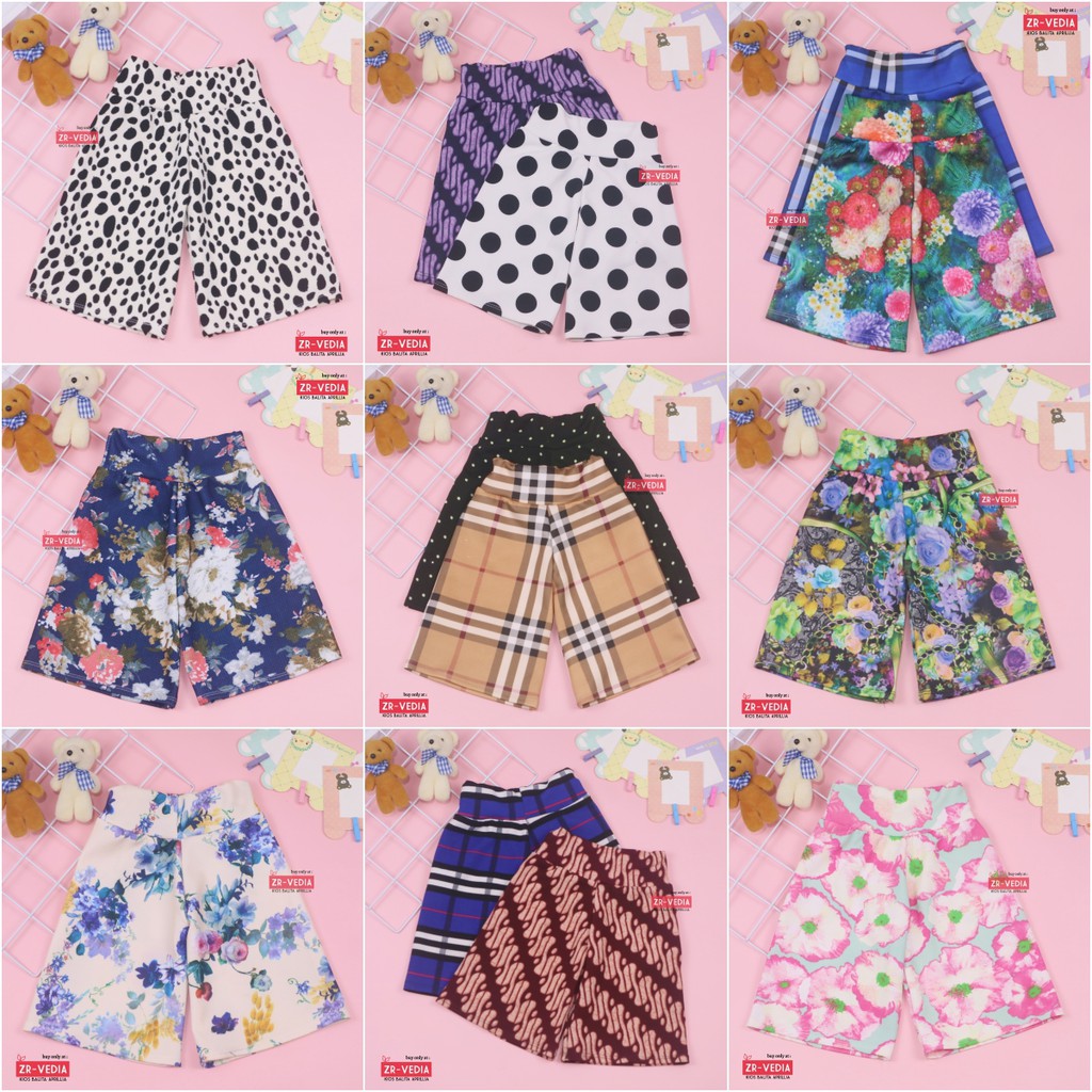 Kulot Motif Uk. 3-4 Tahun / Celana 3per4 Anak Perempuan Skirt Murah Celana Pendek Pants Adem Kulot