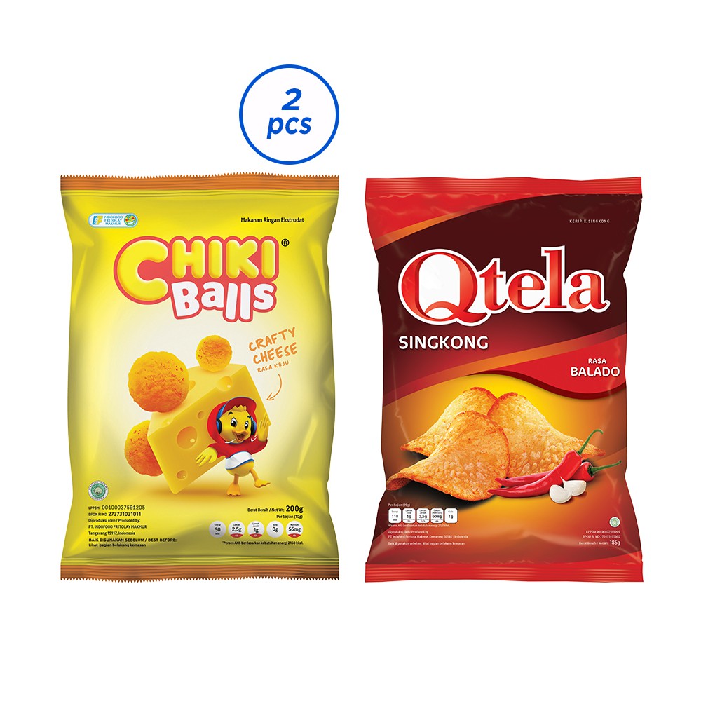 

Chiki Ball Keju 200 Gr [2 pcs]+Qtela Singkong Balado 185 Gr [1 pcs]