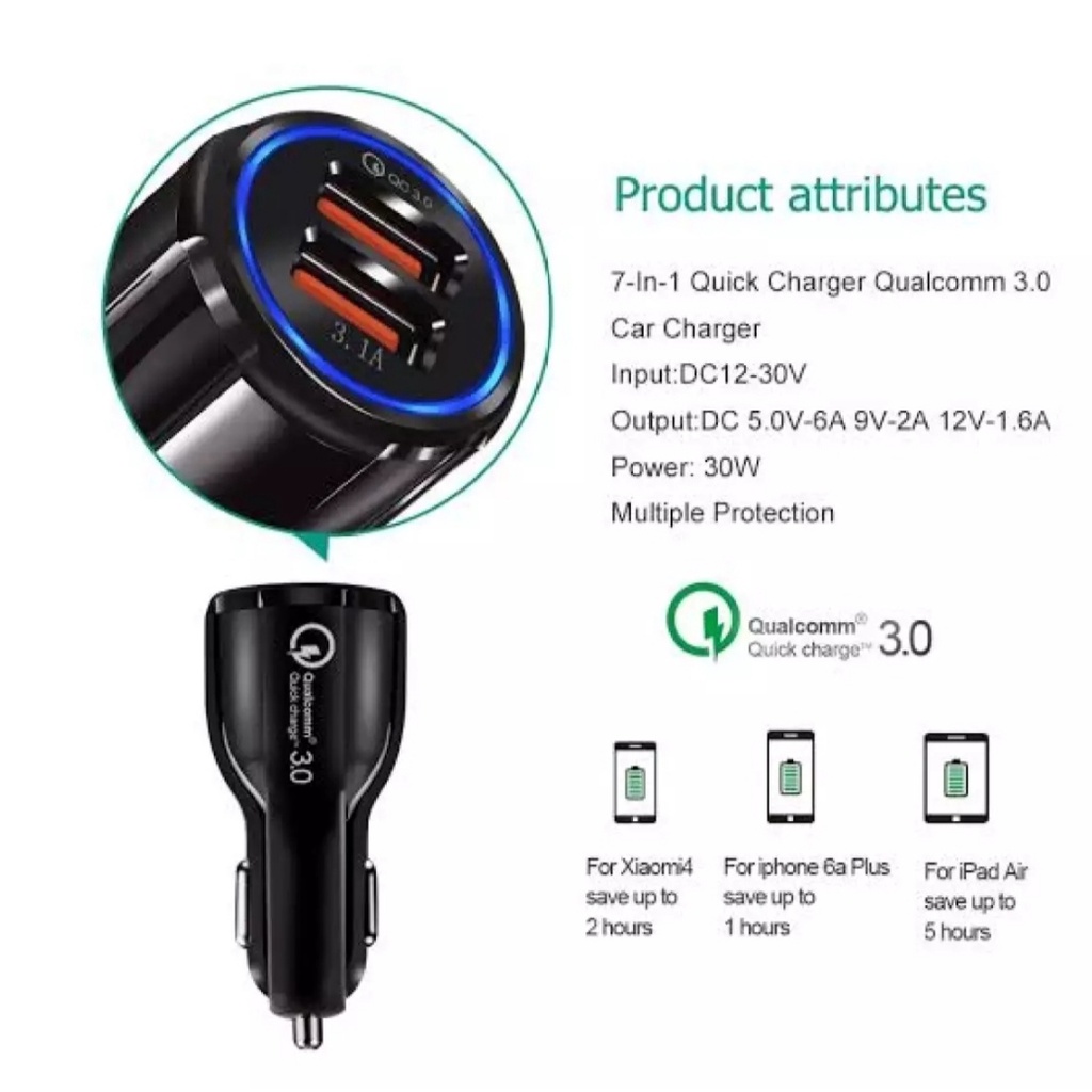 Car Charger 2 in 1 18W Charger Mobil QC 3.0 Car Charger 3.1A Dual USB Charging Qualcomm Quick Charge Fast Charging-Adaptor Mobil-Cas Charger Mobil Motor Fast 3.1 A