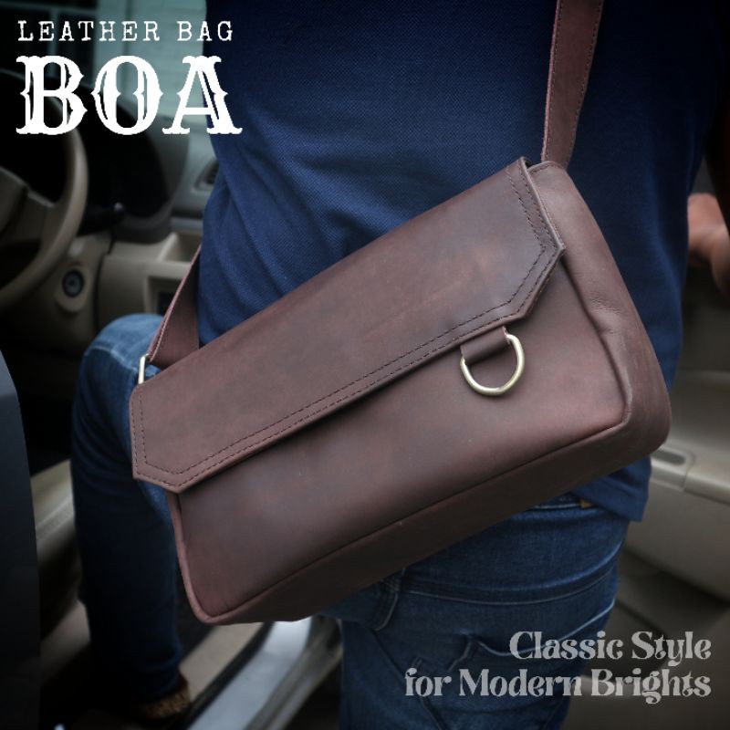 Tas Selempang Pria Wanita Kulit Asli Klasik Crazy horse