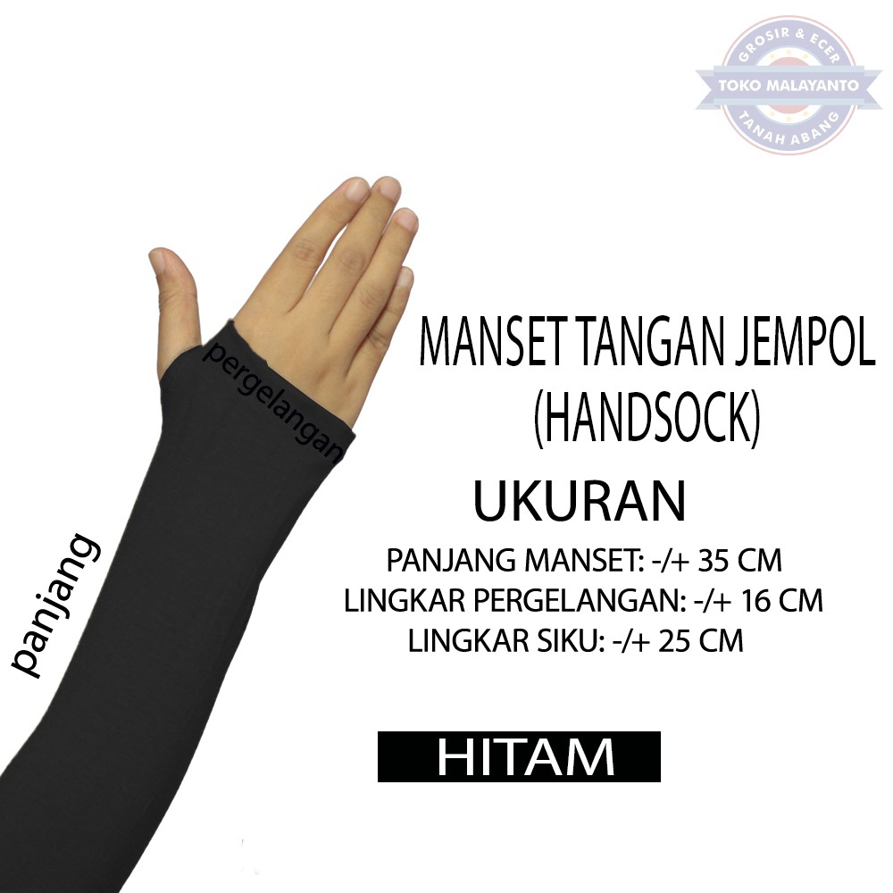 MANSET TANGAN DAN MANSET TANGAN JEMPOL  Pria dan Wanita/Fingerless/Handshock Jempol Polos Bahan KAOS-Hitam