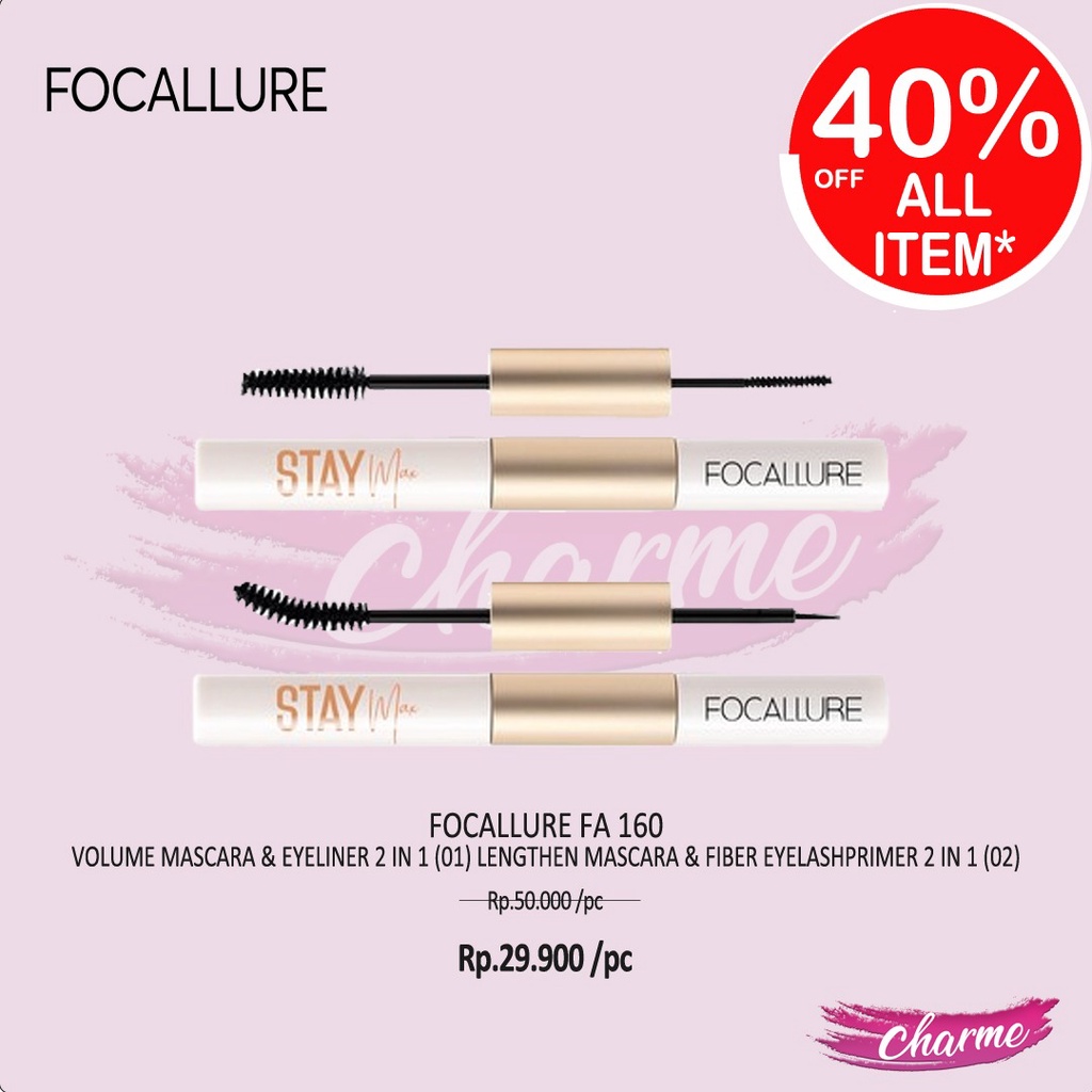 (READY &amp; ORI) Focallure Volume Lengthen Mascara &amp; Eyeliner 2 In 1 FA160 FA 160 2in1 maskara staymax stay max Tahan Lama Waterproof