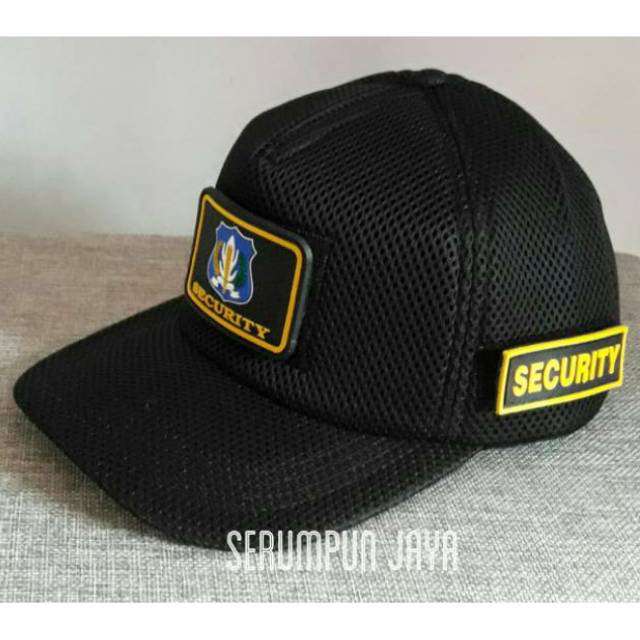 TOPI SECURITY LOGO BIRU -TOPI SECURITY 3 PATCH LOGO BIRU VELCRO JARING DOUBLE MESH