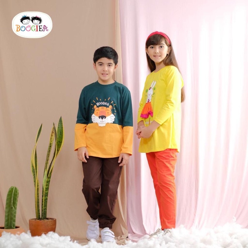 Boogiea Kids Setelan Panjang Anak Laki Laki Perempuan - Set Kaos Cewek Cowok Usia 4 6 8 10 12 Tahun