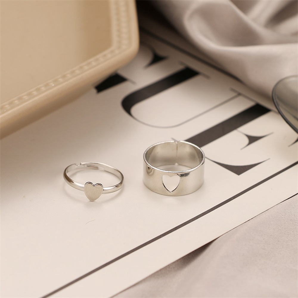 2pcs Cincin Pasangan Model Terbuka Dapat Disesuaikan Warna Silver Gaya Punk
