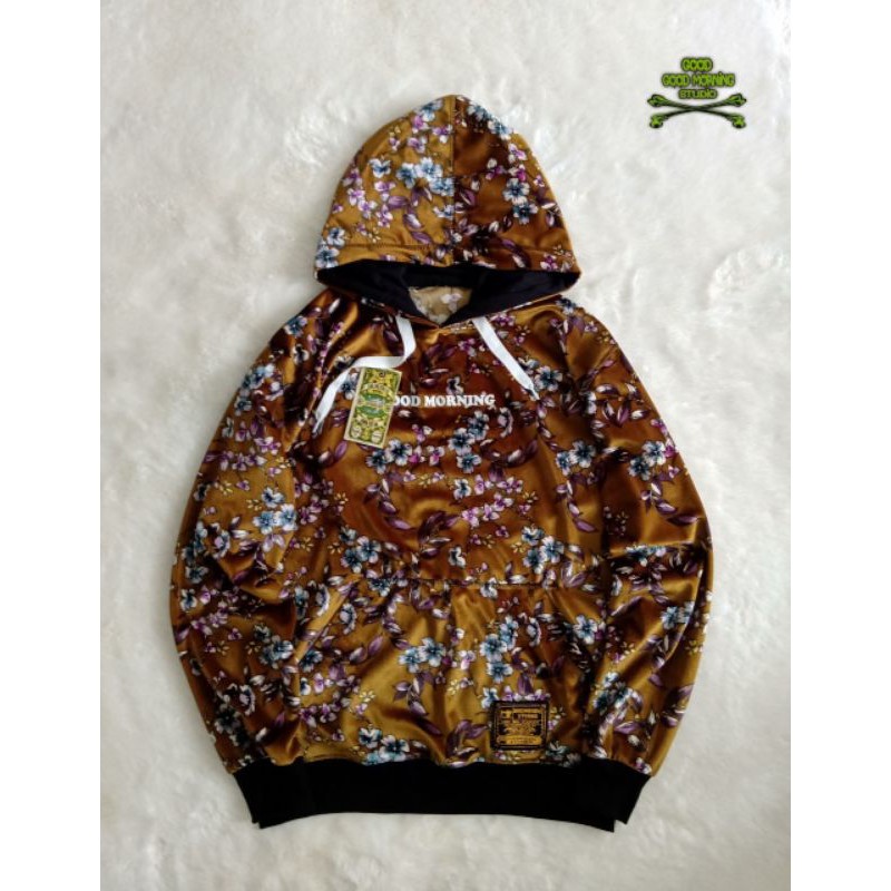 GOOD MORNING SWEATER HOODIE Sweater cewek Sweatshirt brown gold motif spring flowers seri GM1050