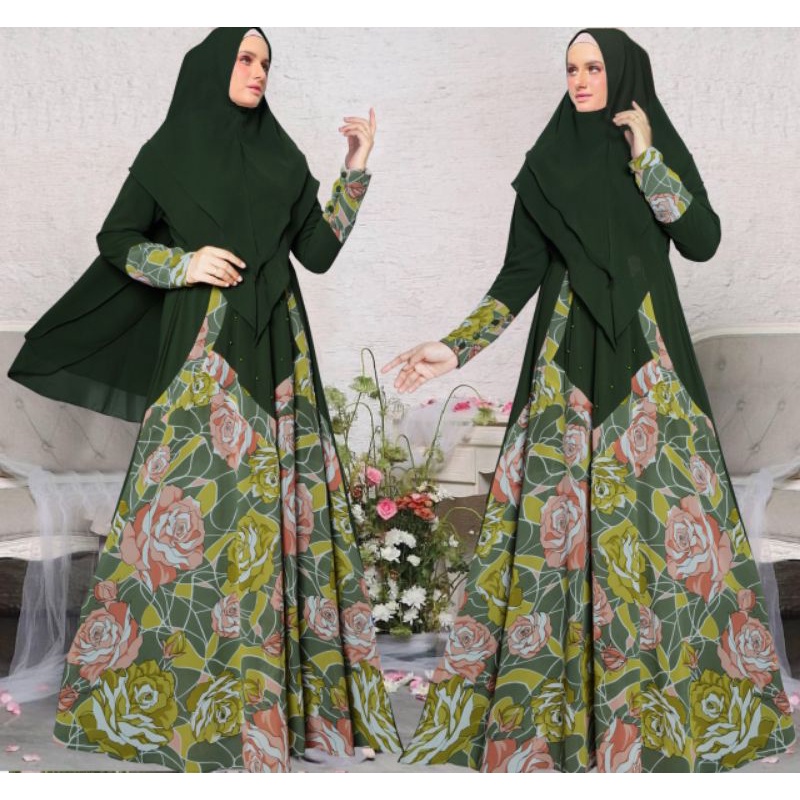 COD REALPICT GAMIS SYARI SET KHIMAR / HIJAB CERUTY BABYDOLL MOTIF PREMIUM TERMURAH