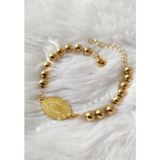 Gelang Tangan Rosario Titanium Warna Emas 03