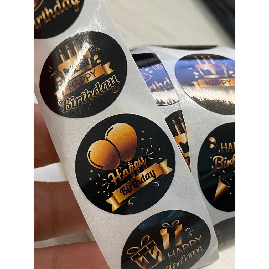 

Stiker Label Sticker Black Gold Happy Birthday Bday Ultah Segel Seal Event Product Ulang Tahun