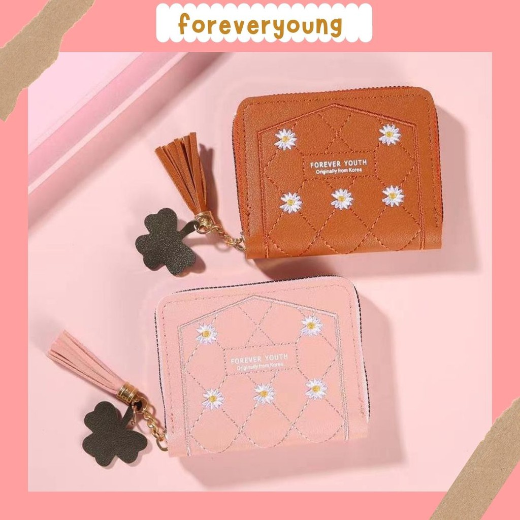 (Fy)Dompet Wanita Dompet Koin/uang kertas  Dompet pendek  Motif Bunga realpict