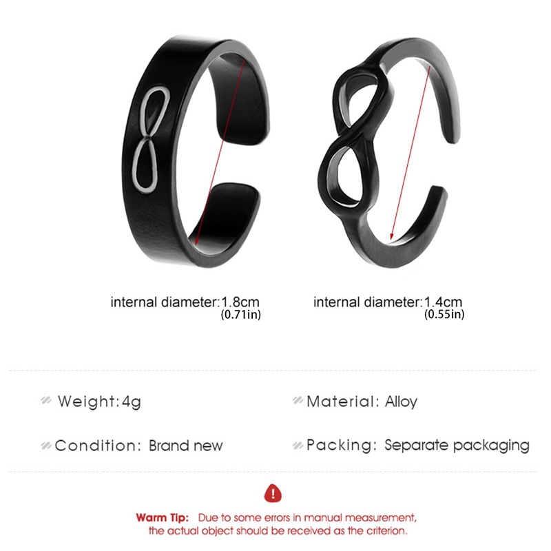 2pcs / Set Cincin Pasangan Model Terbuka Adjustable Desain Angka 8 Kupu-Kupu Gaya Vintage Untuk Unisex