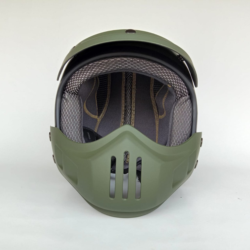 Helm Retro Cakil Modular Hijau Army Doff (Vespa / Klasik / Vintage)