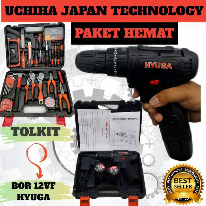 Kunci Toolkit 102pcs Full Set Merk UCHIHA+ Bor Baterai Cordless 12vf