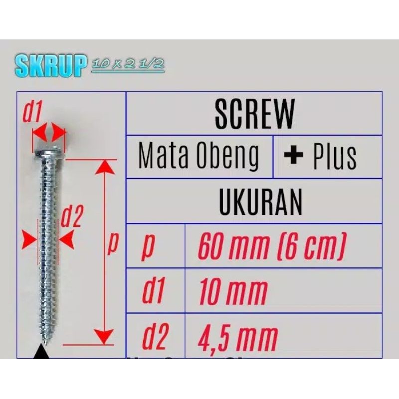 Skrup 10x2 1/2 / Sekrup 6cm / baut 10 x 2 1/2