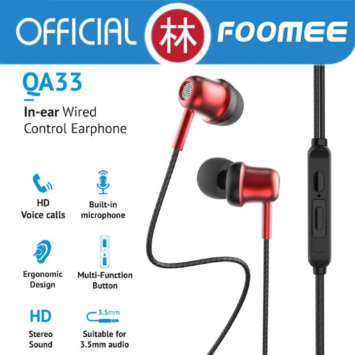 Foomee QA33 Wired Earphone In-Ear Hifi HD Stereo Sound