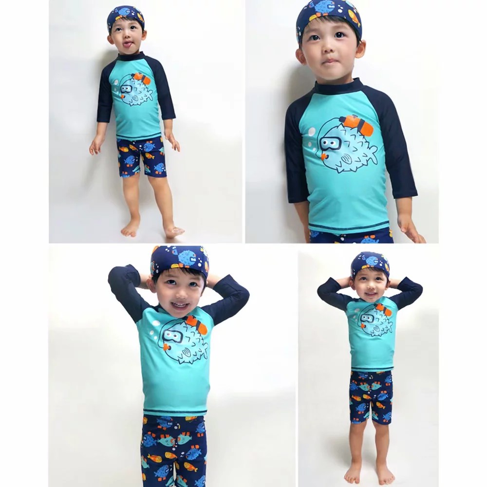 3Pcs Set Baju  Renang  Bayi  Anak Laki laki Model Pakaian  