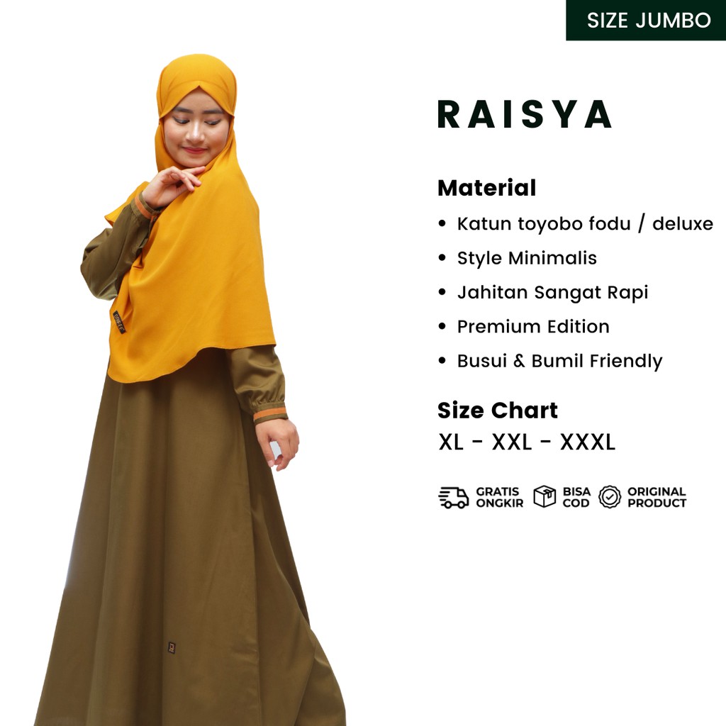 GAMIS JUMBO DRESS SYAR'I RAISYA WARNA ARMY BY DTHREE FASHION