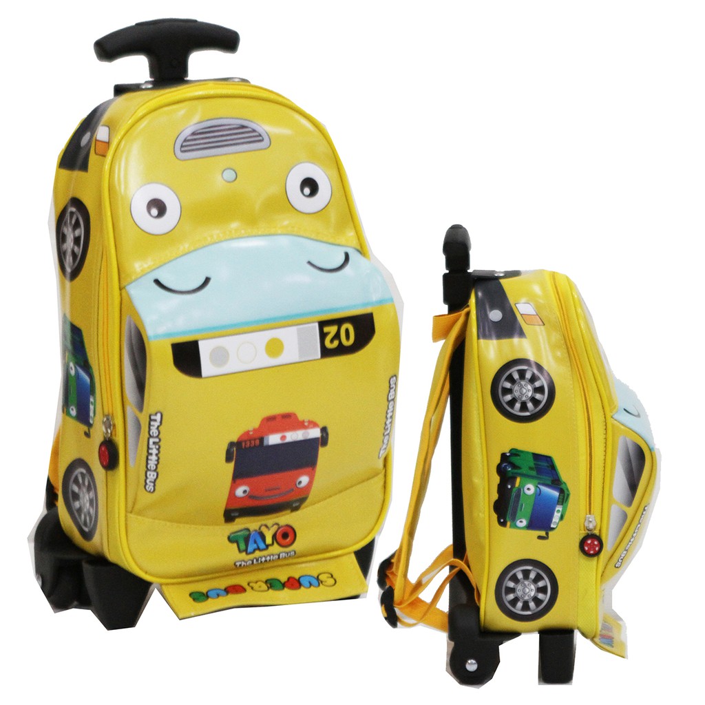 Tas Anak Sekolah Trolley PAUD Gambar Anak Bahan Kain Anti Air - Mobil Lengkap